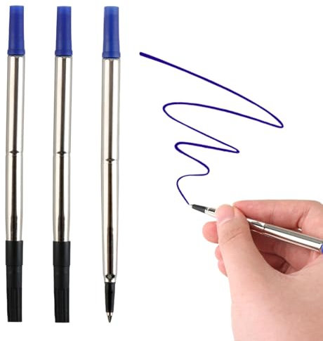 3X Blue Parker Quink Compatible Rollerball Pen Refills, Medium Tip (0.7mm) for Smooth and Reliable Writing, Certified ISO 12757.2, Premium Pigmented Ink, Long-Lasting for Parker Ballpoint Pens
