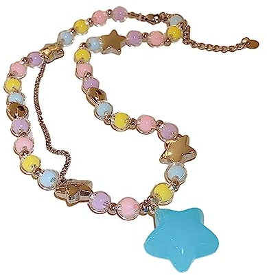 Qaonsciug Niedliche Acryl-Perlen-Halskette, Perlenkette, Anhänger, Halskette, Halsschmuck, täglicher Schmuck, Geschenk für Frauen und Mädchen, Acryl