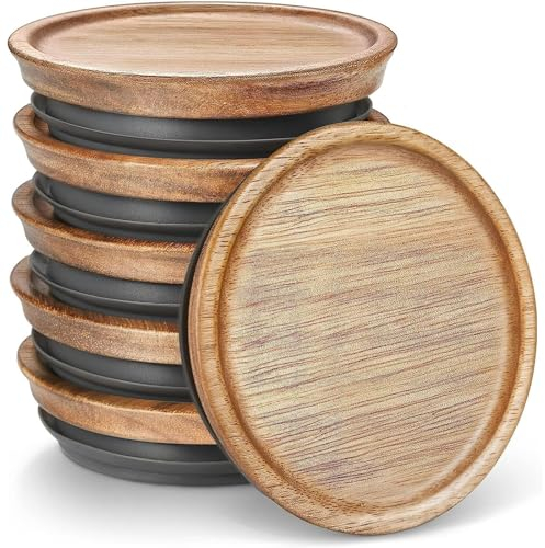 Ersatzdeckel Glas Holz mit breiter Öffnung für Einmachgläser, 6er-Pack, natürliches Holz, Material, passend luftdicht für Einmachgläser mit breiter Öffnung (6 Stück breit) Babybrei (Brown, One Size)
