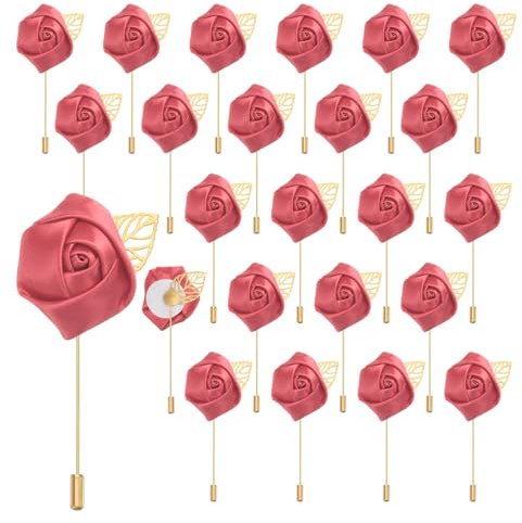 QUARKZMAN 24Pcs Épinglette Boutonnière en Fleur Roses Rouge Pastèque Accessoire Boutonniere Corsage Broches de Poche pour Cérémonie de Mariage Anniversaire Bal de Promo Dîner Formel