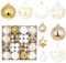 Weihnachtskugeln Gold weiß,44 Stück weihnachtsdeko weihnachtskugeln Kunststoff, Christbaumschmuck mit Haken für weihnachtskugeln Set,Für weihnachtsbaumschmuck,Hochzeiten,Partydekorationen