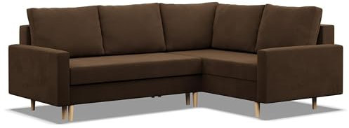 Mebligo - Ecksofa mit Schlaffunktion und Bettkasten Blank, Eckcouch mit Ottomane Rechts, Sofa L Form 223 x 172 x 88 cm, Couch Wohnzimmer, Ecke Sofa Wohnlandschaft, Schlafsofa - Braun