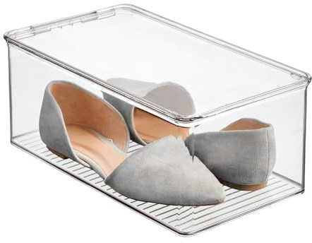 iDesign Stackable Shoe Box - Plastic Shoe Box with Hinged-Lid - Clear - Made in USA