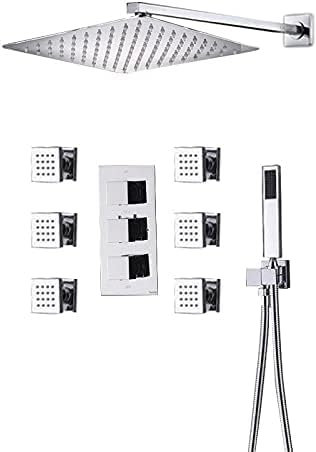DRFGNF Thermostat-Duscharmatur-Set, ultradünner Regenduschkopf, 6-teilig, Massage-SPA-Düsen, 3-Wege-Thermostatmischer, Baddusche, Deckenmontage 20 Zoll, Deckenmontage 12 Zoll