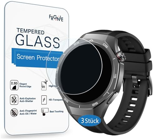 Frgnie Pellicola protettiva compatibile con Huawei Watch GT 5 Pro 46 mm Smartwatch (3 pezzi), durezza 9H, pellicola protettiva in vetro temperato per smartwatch GT5 da 46 mm