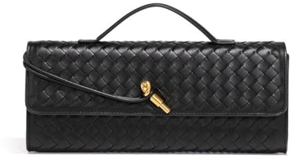 XVEPTKLQ Abendliche geflochtene Umhängetaschen für Damen, geflochtene Schultertasche, modische Umhängetasche, Schultertasche mit abnehmbarem Riemen. (Black)
