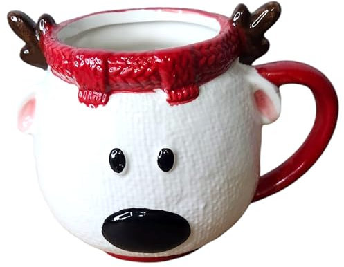 Divas World Ceramic Christmas Mugs Gingerbread House & Gingerbread Man and Gnome Shaped Mugs with Lids Handle Festive Coffee & Cookie Jars Cute Aesthetic Microwave Safe (Large Reindeer)