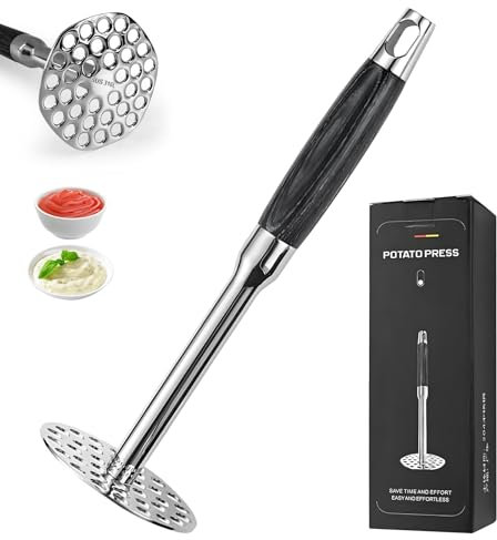 316 Stainless Steel Potatoes Masher, Long Wooden Handle Potato Press, Heavy Duty Food Masher, Hand Potatoes Masher, High-Quality Hand Held Masher for Fruit Vegetables Delicious Mash Puree