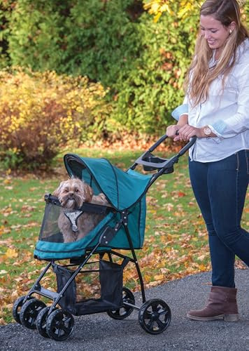Pet Gear Happy Trails Lite Haustier-Kinderwagen für Katzen/Hunde, ohne Reißverschluss, einfach zu falten mit herausnehmbarem Futter, Sicherheitsgurt, Aufbewahrungskorb und Getränkehalter, 3 Farben