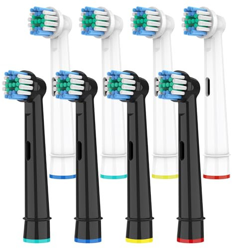 Aufsteckbürsten kompatibel mit Oral B Pro 1000, Genius X, Smart 1500, Weiß/Schwarz, 8 Stück