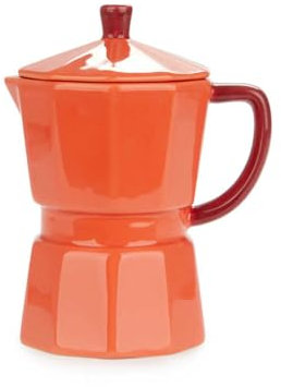 Balvi Mug Moka Color Rojo Taza en Forma de cafetera Italiana con Tapa Cerámica 350 ml