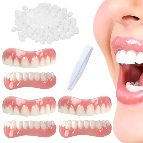NHQZ 3 pièces Prothèse Dentaire, Prothese Dentaire Silicone, Dents supérieures et inférieures, Convient Aux Hommes Et Aux Femmes, Convient pour couvrir les dents manquantes
