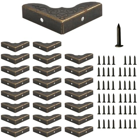 24 Stück 1x1 Inch Bronze Metall Eckenschutz mit Muster für Möbel -Rechtwinkliger Eckschutz mit Befestigungsschraube | Eckenschutz Metall | Möbel Rechtwinkliger Schutz Kantenschoner (S)