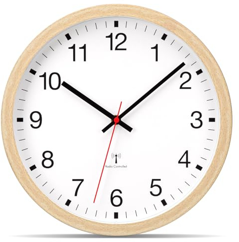 VIVILINEN Groß Wanduhr Funk Mit Holzoptik 40cm Funkuhr Wand Lautlos XXL | Wanduhr Ohne Tickgeräusche Mit Breitem Rahmen Moderne Funkwanduhr Geräuschlos für Wohnzimmer Küche Schlafzimmer Büro, Silber