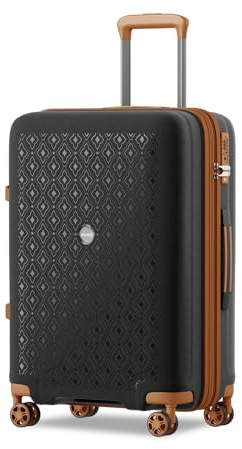 Kono Maleta Mediana 24 Pulgadas PP Expandible - Portavasos Ajustable, Gancho, Cremallera Antirreventón, Cerradura TSA, 4 Ruedas 360° (Negro/Marrón)