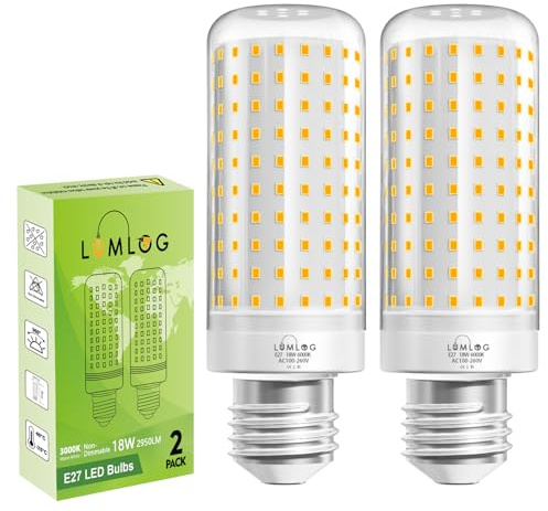 Lumlog E27 LED Corn Light Bulbs Warm White 3000K, 180W Incandescent Bulbs Equivalent, 2950LM Corn LED Bulb for Ceiling Lamp, Wall Lamp, Desk Lamp, Pack of 2