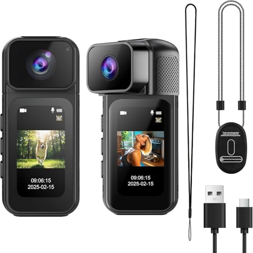 Mini Portable Action Camera 1080P with 180° Rotate Lens, WIFI Transmission | Loop Recording Sports Cam with Magnetic Necklace, Thumb Size Vlogging Recorder, Wearable for Traveling, Cycling
