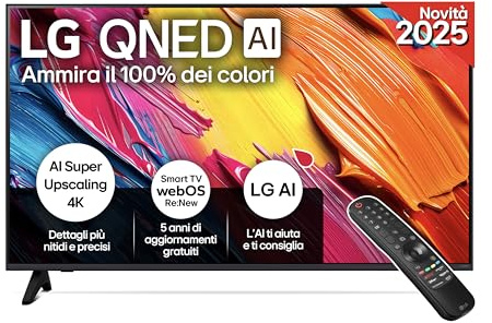 LG QNED AI 43 Pollici, Serie QNED70 2025 Smart TV 4K - 43QNED70A6A | Processore ?7 Gen8, Dynamic QNED Color, WebOS con AI, Telecomando Puntatore AI, Gaming con VRR 4K@60Hz