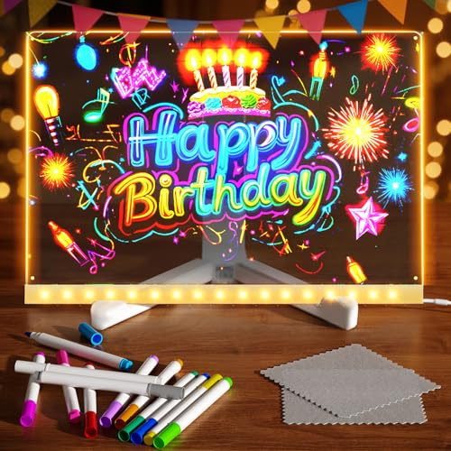 LED-Zeichenbrett mit 12 Farbstiften, 30 x 20 cm, beleuchtetes Memoboard, trocken abwischbares Acryl-Kritzelblock für Kinder, Zuhause, Schule, Büro, Desktop-Kunst