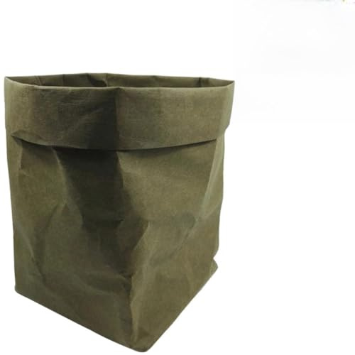 ibasenice Paquet de Rangement Lavable en Papier Kraft 25x25x39 Cm, Cache-Pot Décoratif Vert Foncé, Résistant à L’Eau et Déchirures, Multi-usages pour Plantes, Bureau et Maison