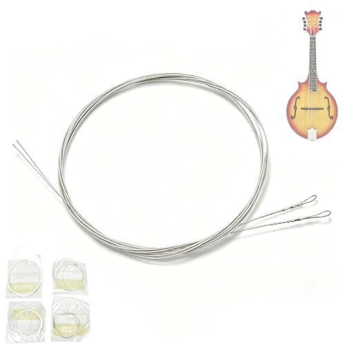 CHEOTIME Paquete de 4 cuerdas para mandolina, juego de 8 cuerdas, acero chapado y aleación de cobre chapada en plata con revestimiento antioxidante, hermoso juego de cuerdas para