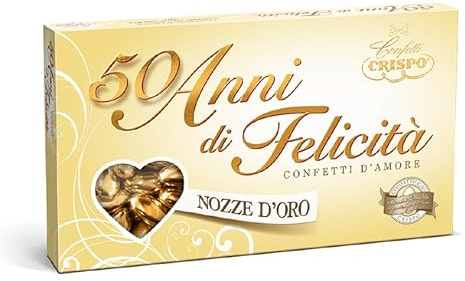 50 Anni di Felicità Confetti Colorati alla Mandorla Dorati – Confetti d’Amore per Nozze d’Oro, Anniversario 50 Anni – Senza Glutine per crispo 500g