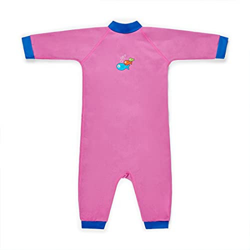 SwimBest Warmsuit - Fleece Lined Warm Baby Swimming Costume with 50+ UV Protection - Pink/Blue, 12-24 Months