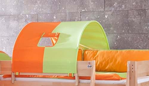 Froschkönig24 1-er Tunnel Spieltunnel für Natur Hochbetten Grün/Orange