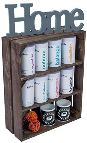 Kistenkolli Altes Land Flache Obstkiste Wilma weiß/Natur/geflammt/dunkel mit Zwei Einlegeböden/Zwischenbrettern ca 50x40x15cm/ Gewürzregal Apfelkiste/Weinkisten Ablageregal (Regalkiste Wilma dunkel)