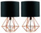 MiniSun - Pair of Modern Copper Metal Basket Cage Bed Side Table Lamps with a Black Fabric Shade