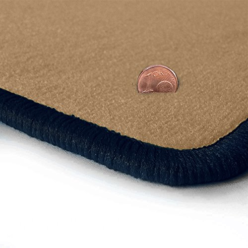 Beige-farbene Velours Fußmatten mit Gummigranulat-Rücken, Randfarbe Dunkelblau OFM-Q308_R312_00974