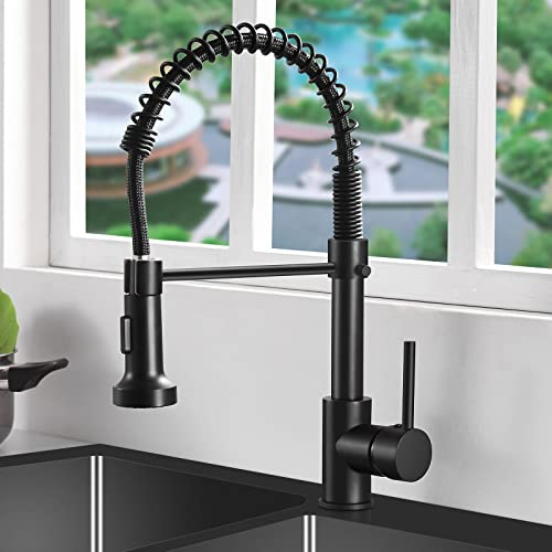 AIMADI Wasserhahn Küche Mischbatterien Küchenarmatur mit Brause Ausziehbar Spültischarmatur Spiralfederarmatur Küchenspüle Armatur Schwarz