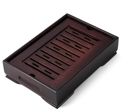Chinesisches Teetablett aus Bambus, 27,9 x 17,8 cm, japanisches Teeserviertablett, kleines Gongfu-Teetisch-Set mit Reservoir-Typ Wasseraufbewahrungsbox (M)