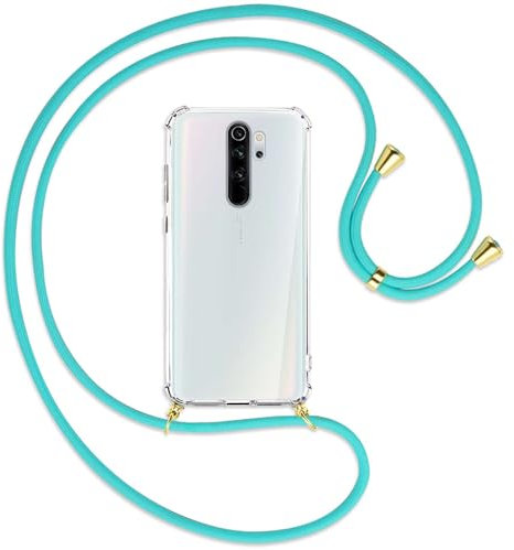 mtb more energy Handykette kompatibel mit Xiaomi Redmi Note 8 Pro (6.53'') - türkis/Gold - Smartphone Hülle zum Umhängen - Anti Shock Full TPU Case