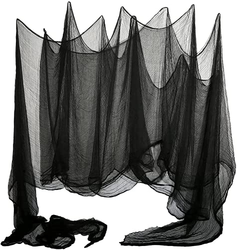LessMo Super-Size Halloween Gaze Dekoration, 2x5m Gruseliges Schwarz Tuch, Halloween Deko drapieren Türen Eingänge Windows Cover Gaze für Halloween Haunted Hause Party