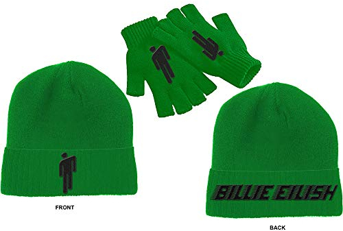 Billie Eilish Mütze Beanie and Glove Set Blohsh Logo Nue offiziell Grün Unisex Taille Unique