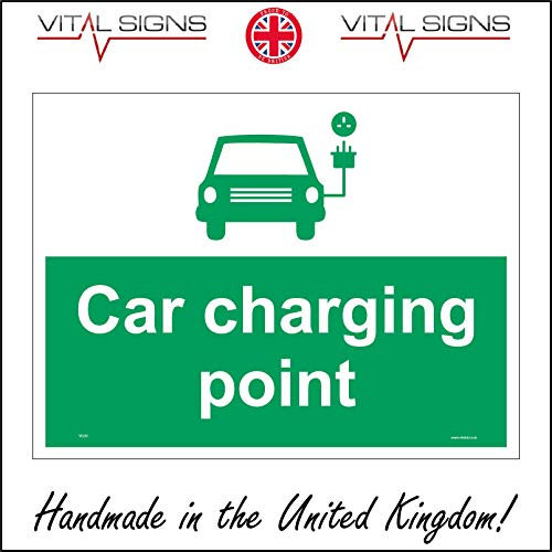 VE229 Car Charging Point Sign Electric Plug in Carbon Garage Shop Evs Hybrid 200mm x 150mm Dibond/Composite Aluminium