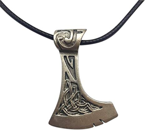 Wikinger axt anhänger kette. VIKINGS Keltisches Amulett für Stärke und Schutz. Fantasy, Cosplay Fan Geschenke. Einzigartiges handgefertigtes Modell. Versilbertes Metall - H 4,3 cm