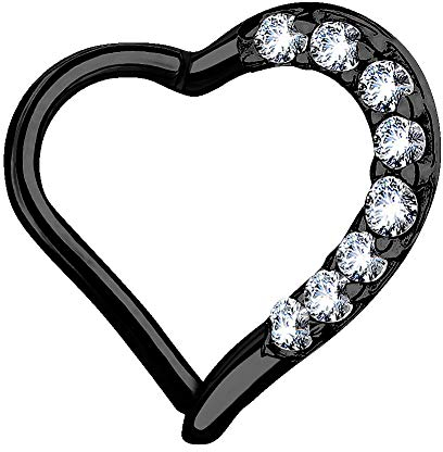 Segment Clicker Scharnier Ring Piercing Herz mit Kristall Glitzer Septum Tragus Helix Nase Lippe Nasenring Nasenpiercing Ohr Knorpel Daith - Schwarz | Links