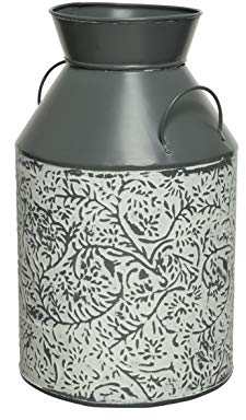 Gießkanne Vase Blumenkanne Krug Landhaus Muster Zink hellgrau Ø 20 cm Höhe 33 cm