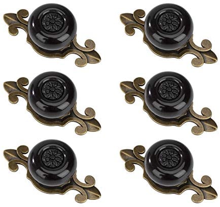 MengH-SHOP Cabinet Knob Round Door Knobs Vintage Ceramic Pull Handle with Screws for Cabinet Wardrobe Drawer Cupboard 6 Pcs Copper & Black