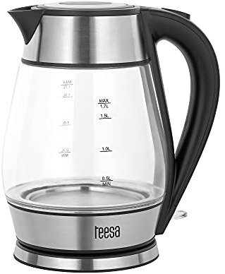 Teesa kabelloser Wasserkocher TSA1512B 1,7 l, Glas, im Betrieb beleuchtet, schwarz