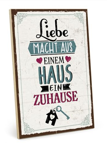 TypeStoff Holzschild mit Spruch – Zuhause – im Vintage-Look mit Zitat als Geschenk und Dekoration zum Thema Familie und Geborgenheit - HS-01013