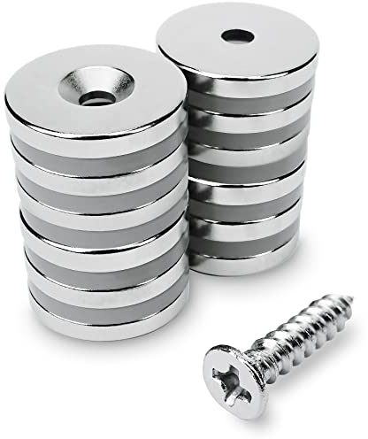 Sensei 12 pezzi Magnete con foro svasato al neodimio 20x3 mm con foro per vite, capacità di carico di 4,5 kg + 12 viti incluse nella confezione