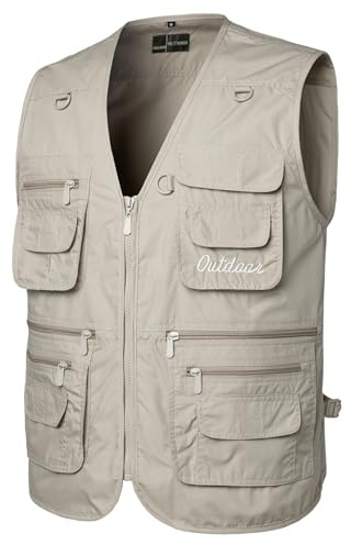 Yukirtiq Herren Anglerweste Outdoor Weste mit Vielen Taschen Schnelltrocknend Sommerweste Funktionsweste Jagdweste Safari Fotografie Hundesport Weste