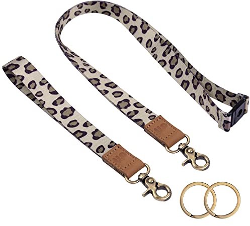 Wisdompro 2 Stück Schlüsselband und Schlüsselband Kurz, Schlüsselbänder mit Sicherheitsverschluss, 2 Schlüsselringe, Lanyard zum Ausweishülle, Schlüssel, Handy (Leopard)