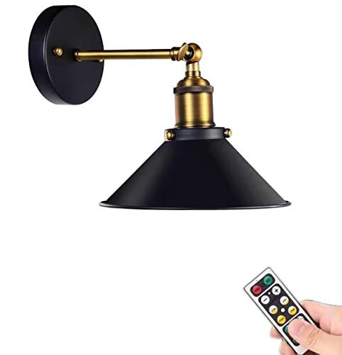 RXM 1 Sconce Black Industrial Led Wall light Battery Operated Wireless Wall Sconce with Remote,Cordless Wall Lamp Retro Wall Decor Art Picture Lighting for Bedroom Dresser Bathroom Loft Living Room