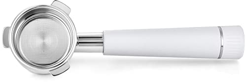 Lot de 2 porte-filtres sans fond en alliage de 54 mm compatible avec Breville Série 8, machine à expresso en acier inoxydable, poignée en alliage avec filtre à deux tasses, blanc