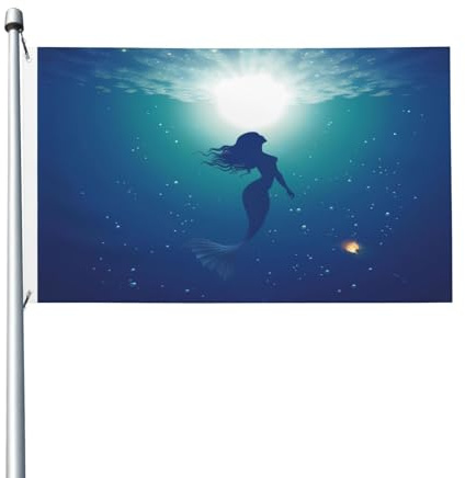 Bandera de doble cara de sirena de delfines de 3 x 5 pies con ojales de metal, pancarta de decoración de poliéster subacuático para niñas, para interiores, casa, jardín, patio (mástil de bandera no