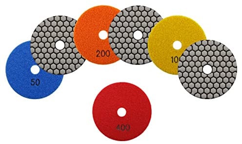 KURSTOL Dry Diamond Polishing Pads Set - 7pcs 100mm grits #50x2/100x2/200 * 2/400 Countertop Polishing pads for Granite Quartz Stone Marble Floor